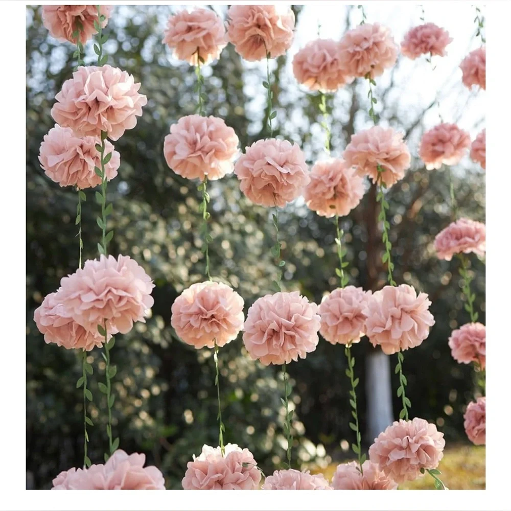 NEW Nude Tissue Paper Pom Pom Garland Paper Flowers Birthday Baby Shower wedding